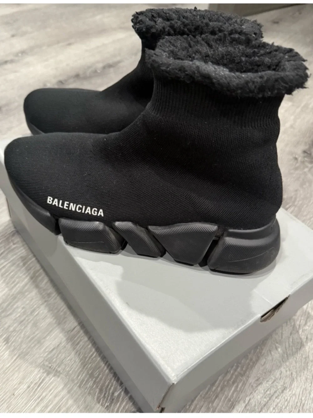 Balenciaga Black Knit Fleece Collar Sock Sneakers